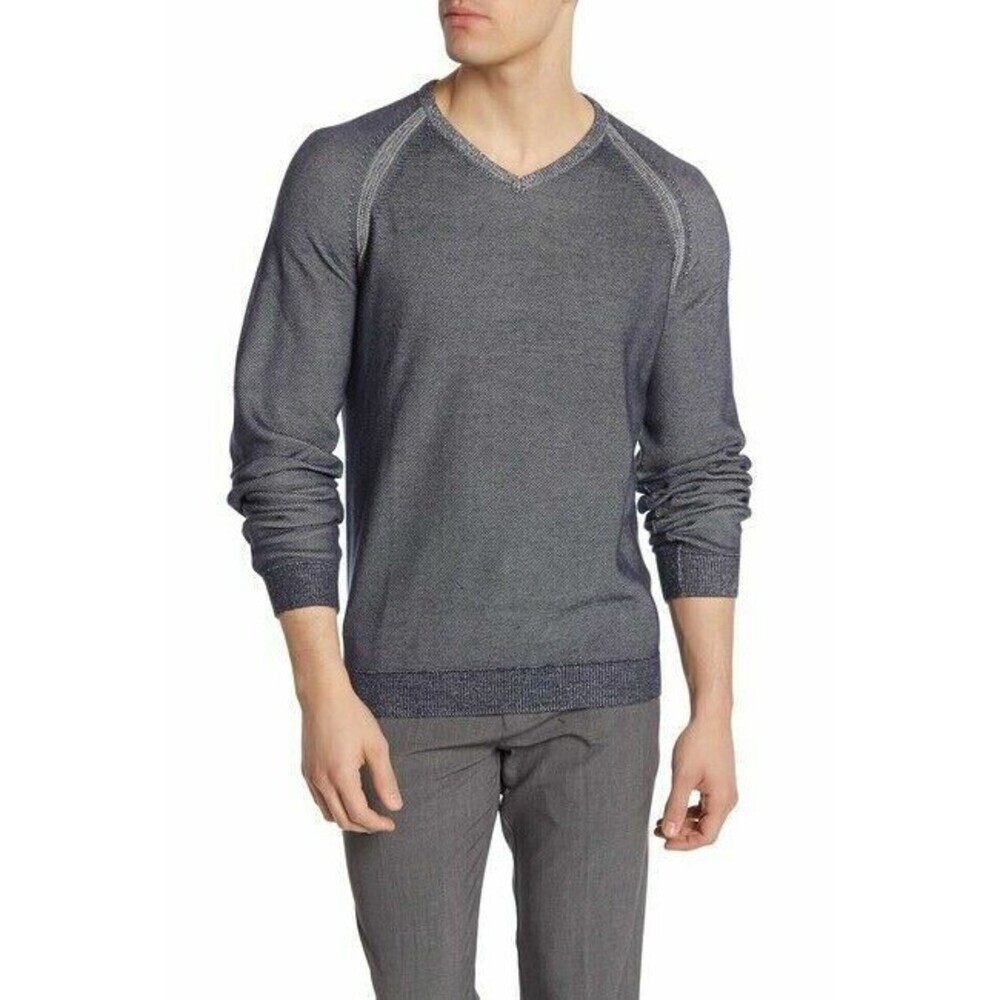 Tailor Vintage Men's Reversible V-Neck Sweater In Blue And Grey Size Xl $159